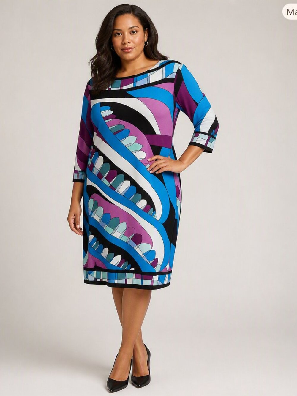 Donna Morgan Abstract Mod Shift Dress Blue Purple Cream Size 10